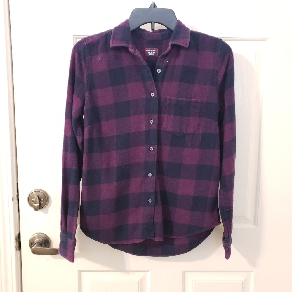 Untuckit Plaid Flannel Button Up Shirt Purple
